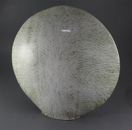 § James Tower (1919-1988). A large stoneware disc shaped vase, c.1983, height 53cm, some damage